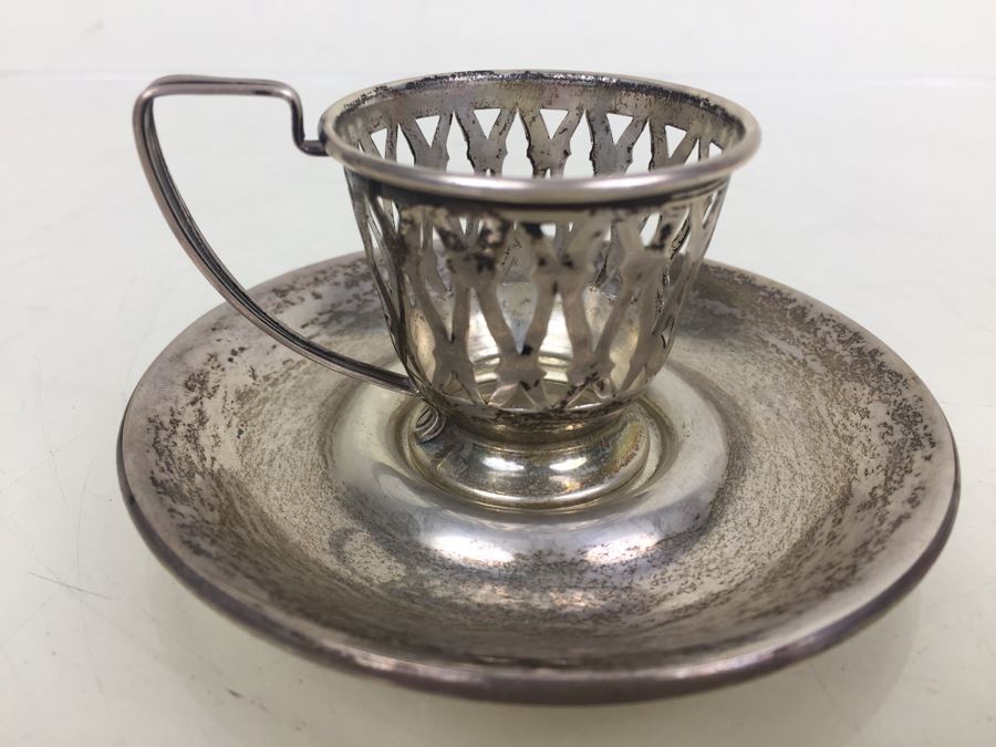 Sterling Silver Demitasse Cup Holder With Saucer