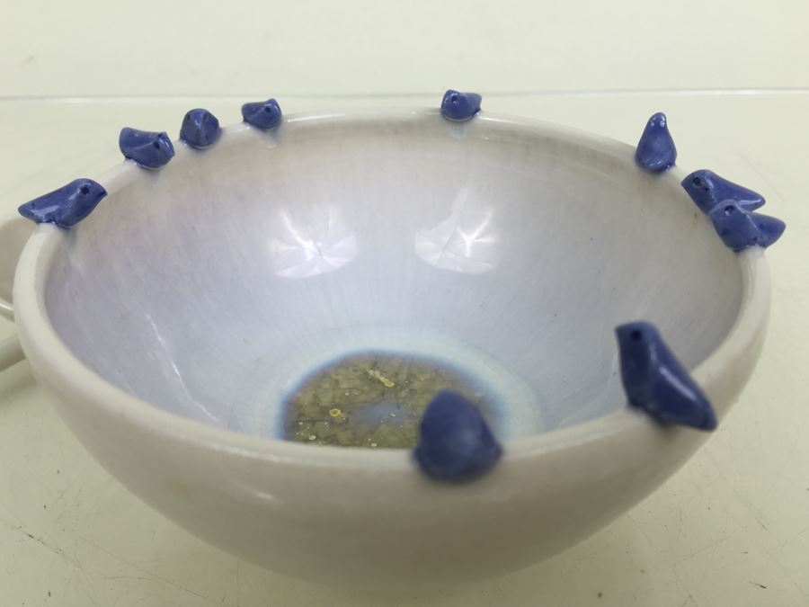 Hand Made Sugar Bowl With Birds Perched On Rim Signed Kimberly Johnson? 1984 [Photo 2]