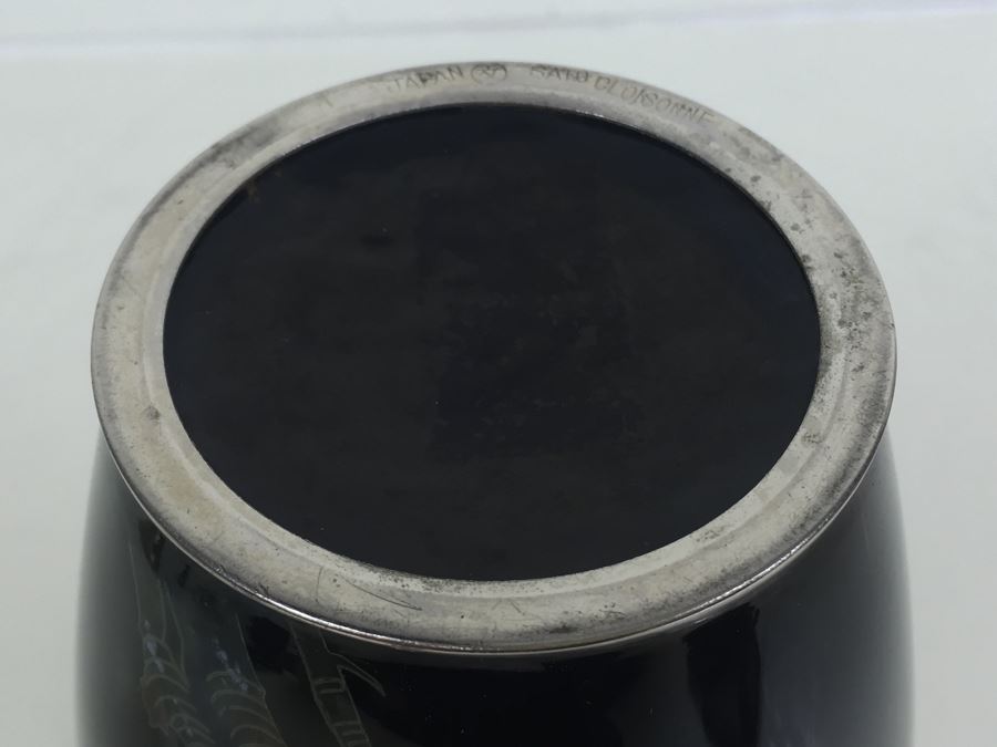 Stunning Signed Japanese SATO Cloisonne Vase With Stand Bird And Floral Motif In Excellent Condition [Photo 11]