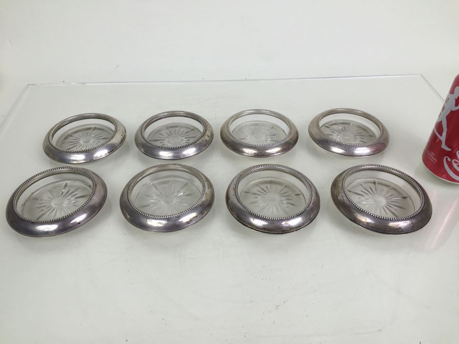Sterling Silver Set Of 8 Frank M. Whiting & Co Sterling And Glass Coasters [Photo 4]