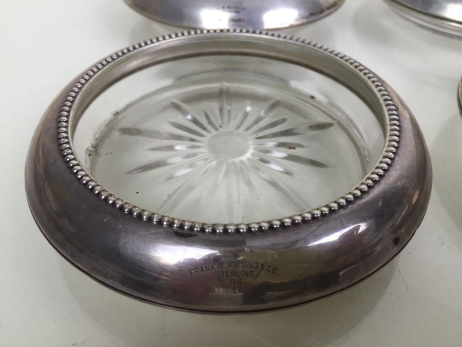 Sterling Silver Set Of 8 Frank M. Whiting & Co Sterling And Glass Coasters [Photo 2]