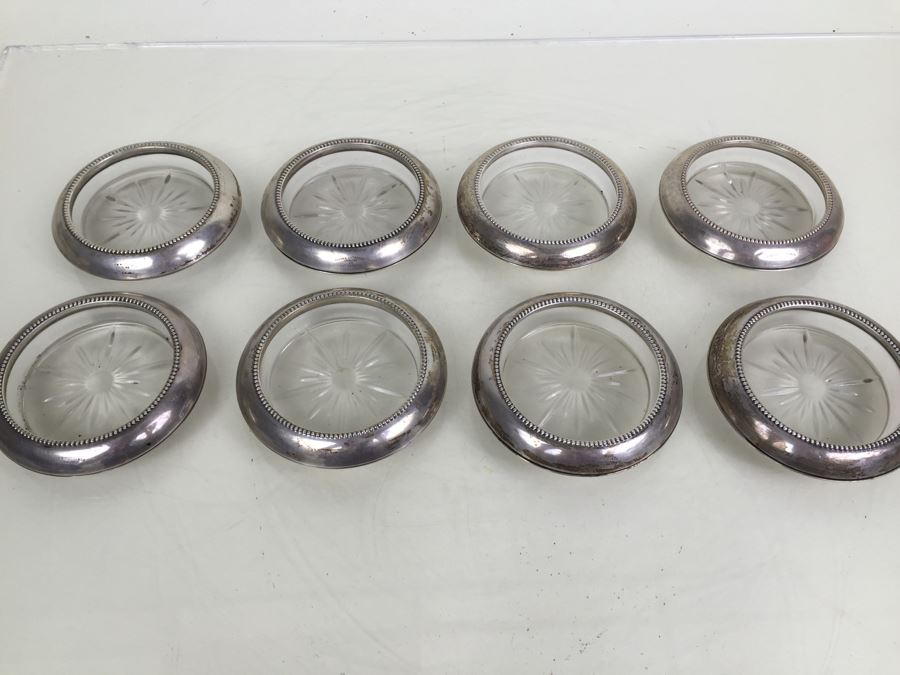 Sterling Silver Set Of 8 Frank M. Whiting & Co Sterling And Glass Coasters