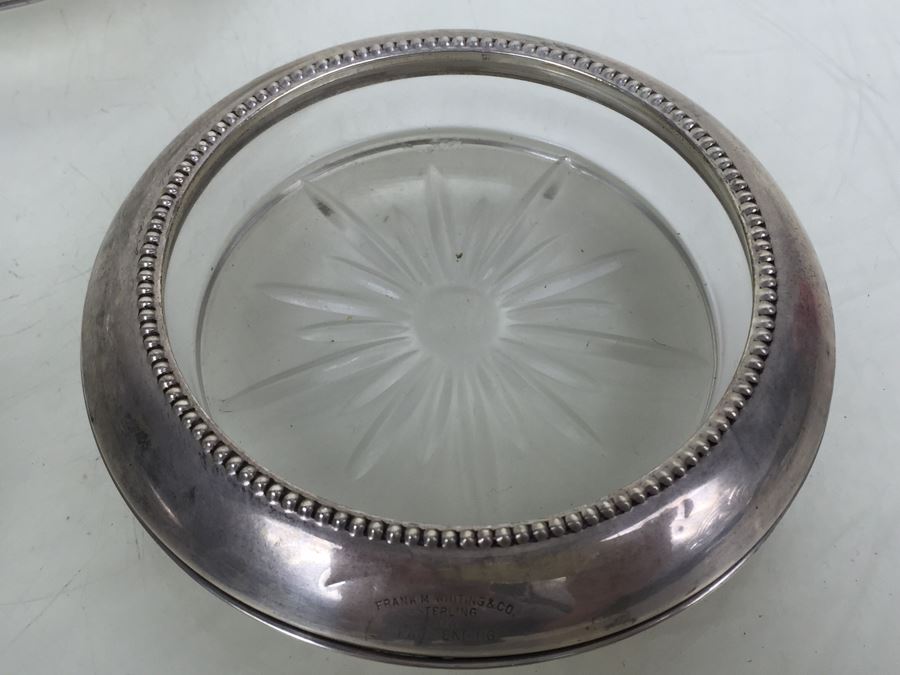 Sterling Silver Set Of 8 Frank M. Whiting & Co Sterling And Glass Coasters [Photo 6]