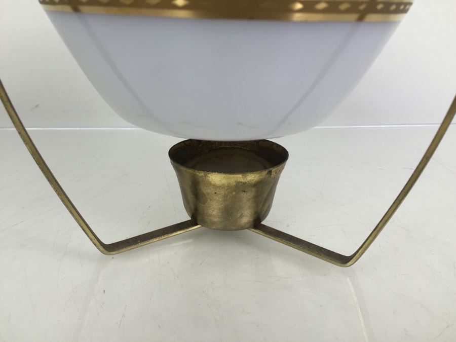 Mid Century Fred Press Fire King Milk Glass Bowl With Lid And Candle Warming Stand [Photo 6]