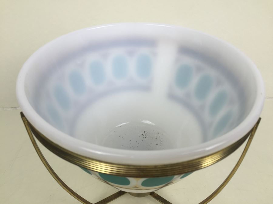 Mid Century Fred Press Fire King Milk Glass Bowl With Lid And Candle Warming Stand [Photo 9]