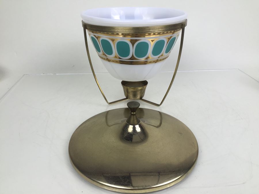 Mid Century Fred Press Fire King Milk Glass Bowl With Lid And Candle Warming Stand [Photo 8]
