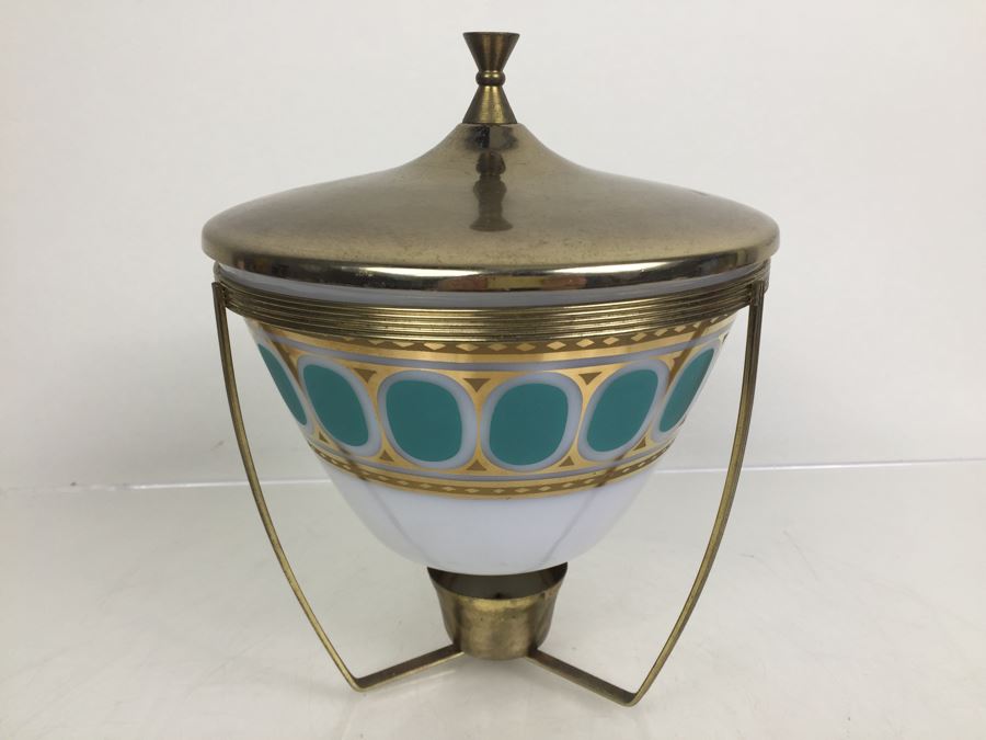 Mid Century Fred Press Fire King Milk Glass Bowl With Lid And Candle Warming Stand [Photo 4]