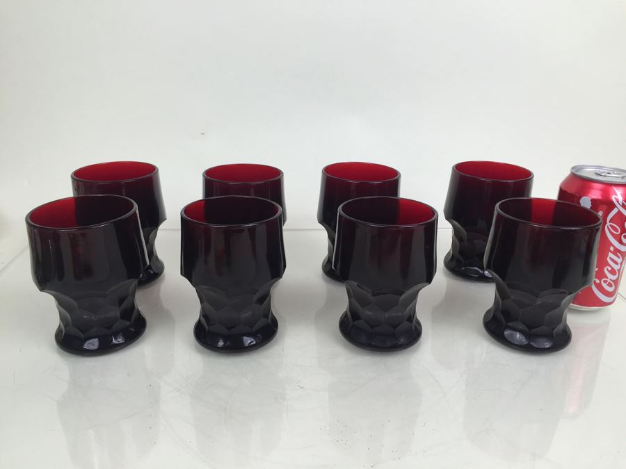 Set Of 8 Vintage Ruby Red Glass Tumblers [Photo 1]