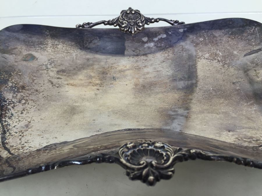 Footed Silverplate Serving Tray With Handle [Photo 2]