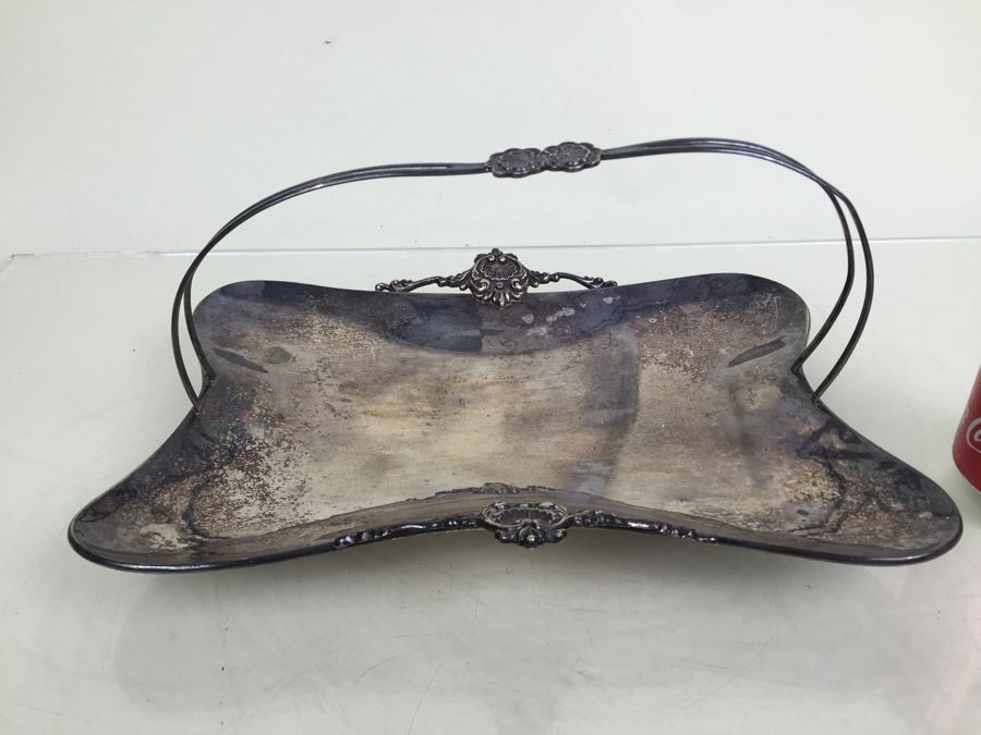 Footed Silverplate Serving Tray With Handle [Photo 4]