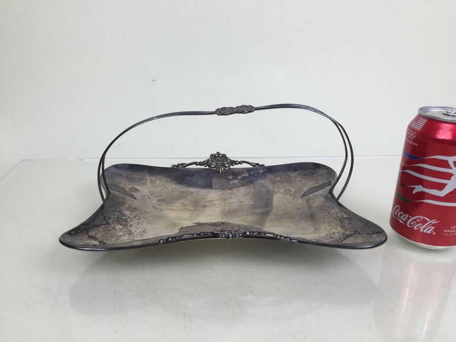 Footed Silverplate Serving Tray With Handle [Photo 1]