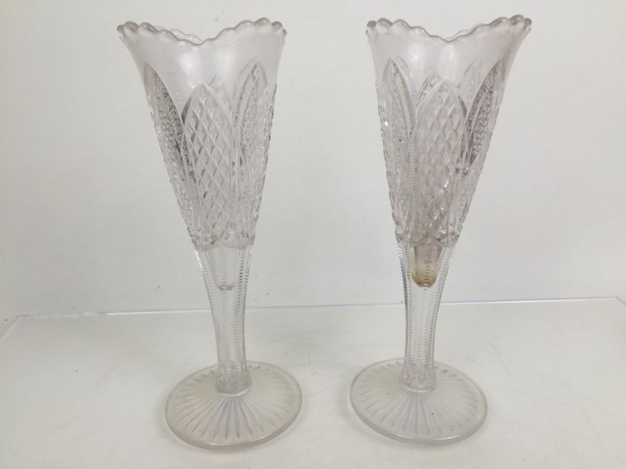 Pair Of Tall Cut Glass Vases [Photo 4]