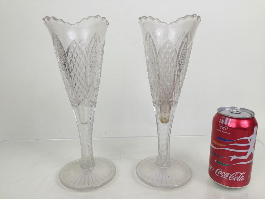 Pair Of Tall Cut Glass Vases