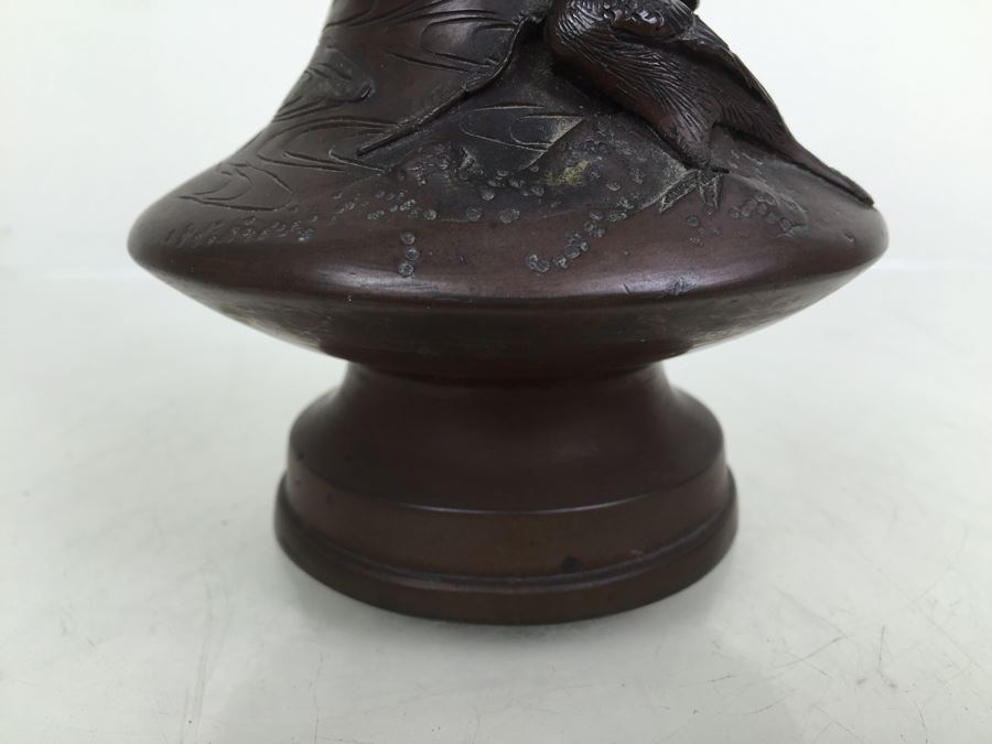 Heavy Bronze Bas-Relief Lamp Base With Bird And Floral Motif [Photo 14]