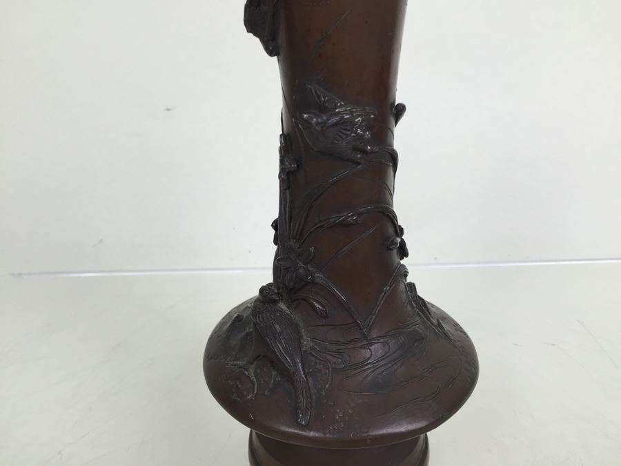 Heavy Bronze Bas-Relief Lamp Base With Bird And Floral Motif [Photo 7]