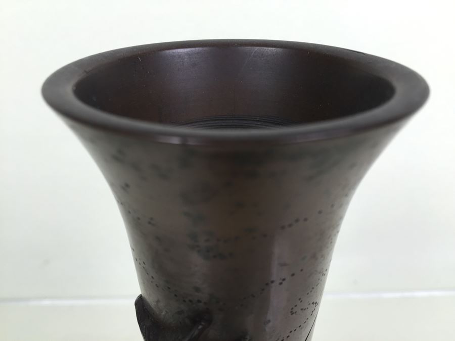 Heavy Bronze Bas-Relief Lamp Base With Bird And Floral Motif [Photo 6]