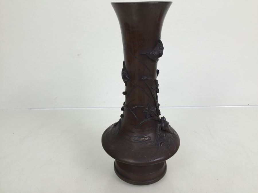 Heavy Bronze Bas-Relief Lamp Base With Bird And Floral Motif [Photo 10]