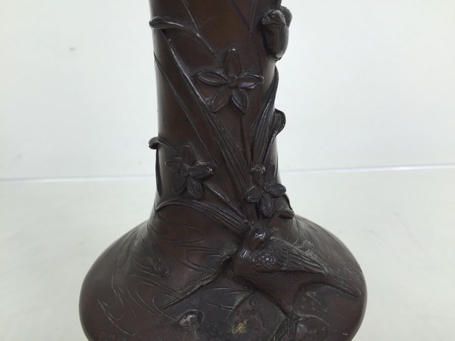 Heavy Bronze Bas-Relief Lamp Base With Bird And Floral Motif [Photo 13]