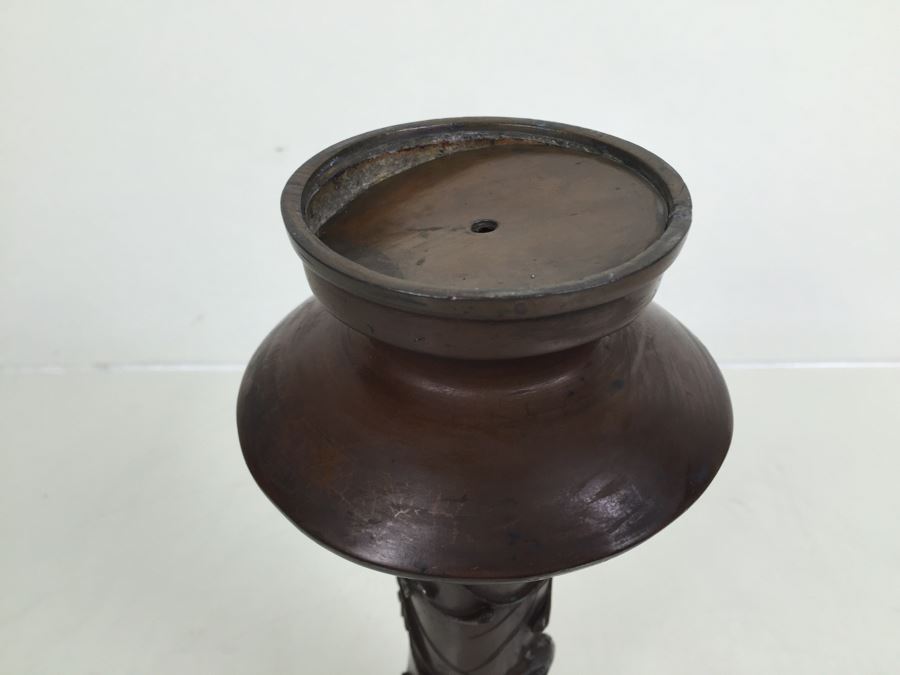 Heavy Bronze Bas-Relief Lamp Base With Bird And Floral Motif [Photo 15]