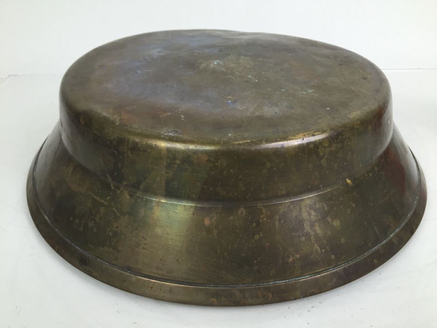 Large Hand Made Brass Bowl With Pair Of Candlestick Holders [Photo 9]