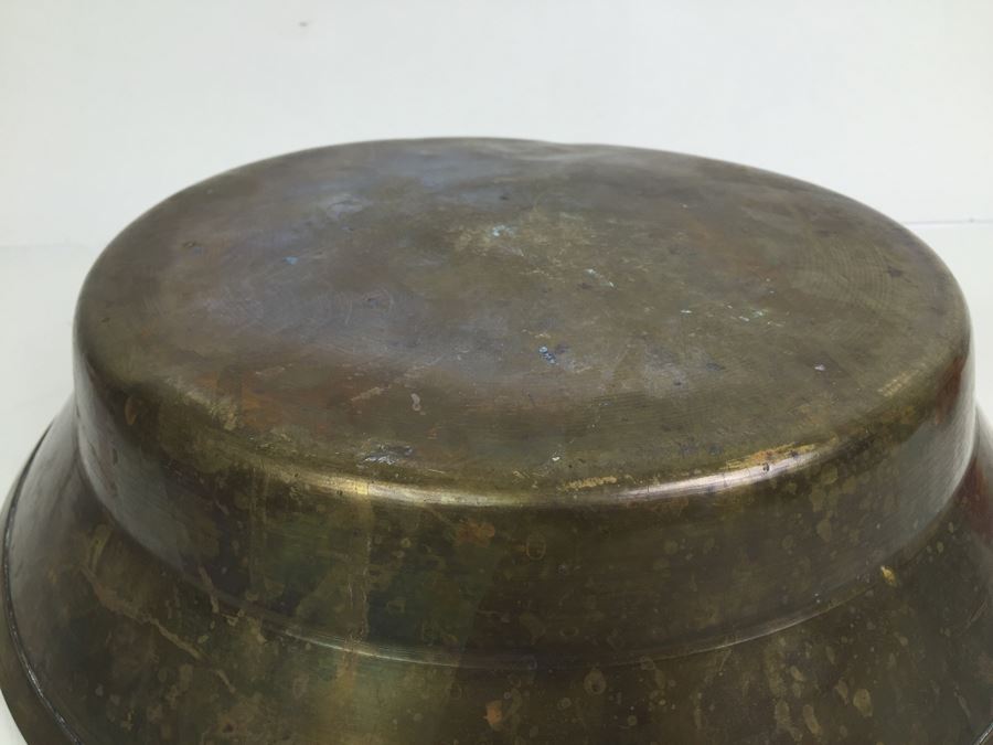 Large Hand Made Brass Bowl With Pair Of Candlestick Holders [Photo 13]