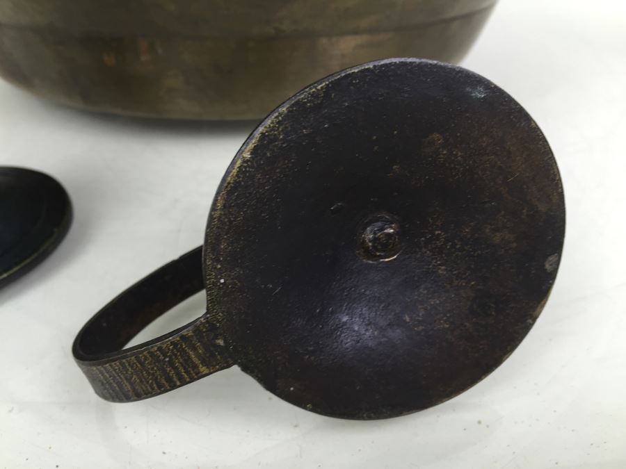 Large Hand Made Brass Bowl With Pair Of Candlestick Holders [Photo 5]