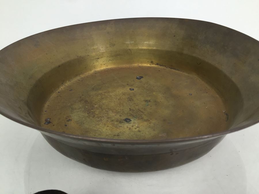 Large Hand Made Brass Bowl With Pair Of Candlestick Holders [Photo 7]
