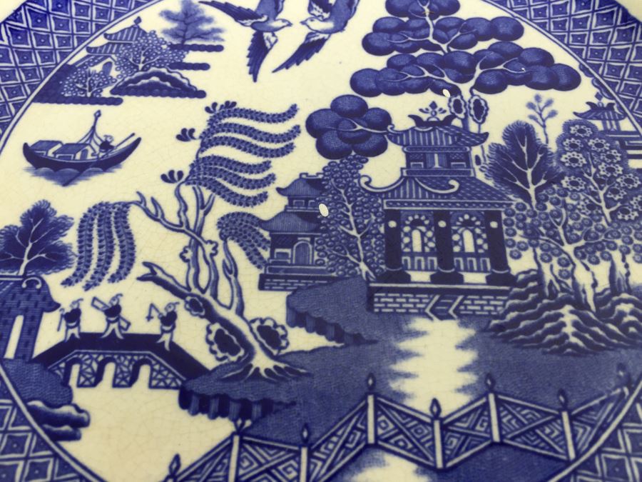 Antique Semi-Vitreous Buffalo Pottery Blue Willow Plate And Bowl Lot Dated 1907, 1909 & 1911 [Photo 6]