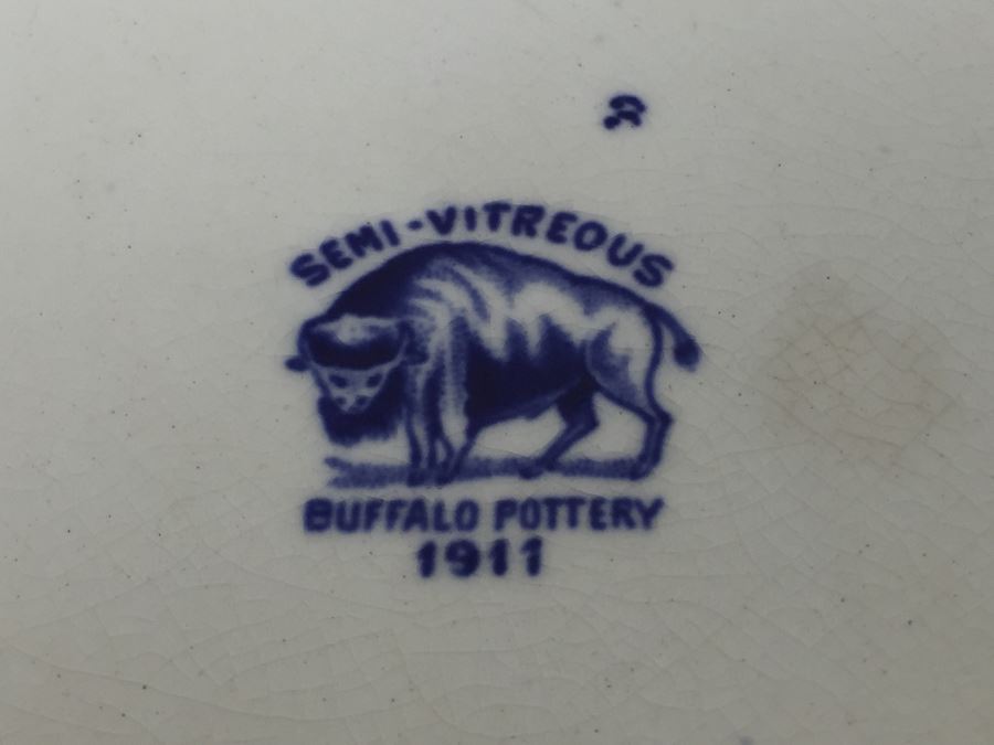 Antique Semi-Vitreous Buffalo Pottery Blue Willow Plate And Bowl Lot Dated 1907, 1909 & 1911 [Photo 9]