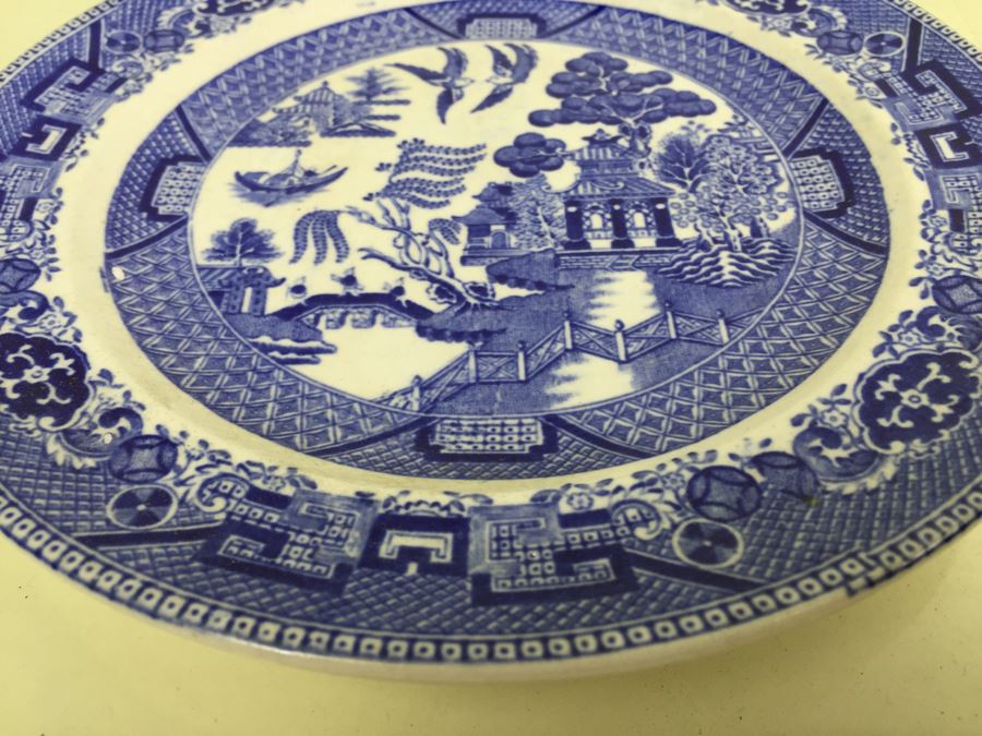 Antique Semi-Vitreous Buffalo Pottery Blue Willow Plate And Bowl Lot Dated 1907, 1909 & 1911 [Photo 11]