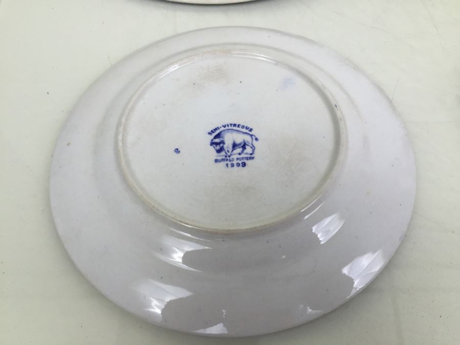 Antique Semi-Vitreous Buffalo Pottery Blue Willow Plate And Bowl Lot Dated 1907, 1909 & 1911 [Photo 13]