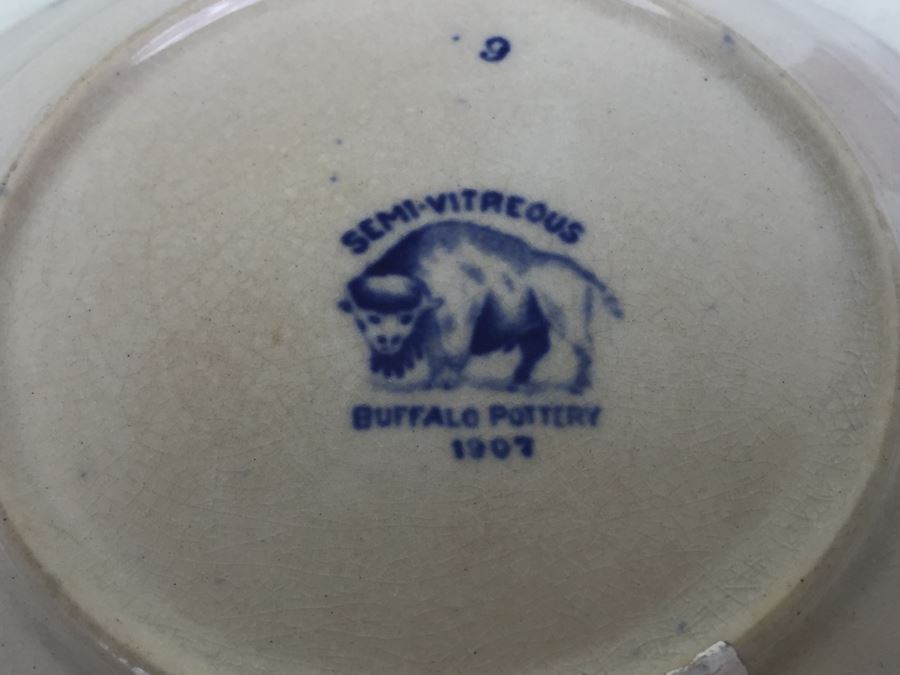 Antique Semi-Vitreous Buffalo Pottery Blue Willow Plate And Bowl Lot Dated 1907, 1909 & 1911 [Photo 18]