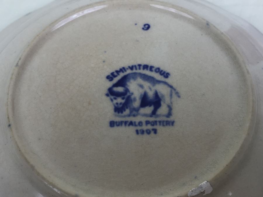 Antique Semi-Vitreous Buffalo Pottery Blue Willow Plate And Bowl Lot Dated 1907, 1909 & 1911 [Photo 3]