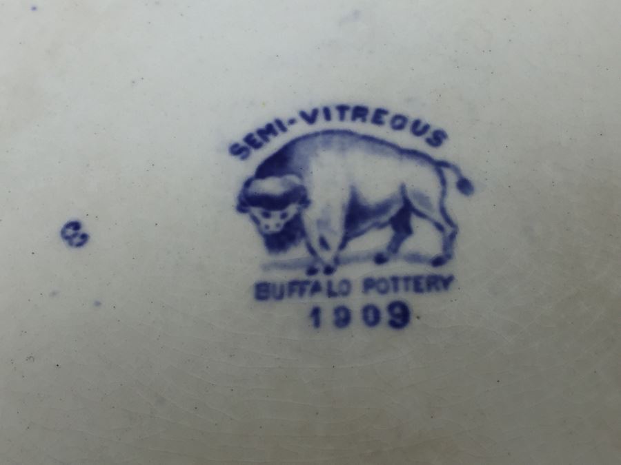 Antique Semi-Vitreous Buffalo Pottery Blue Willow Plate And Bowl Lot Dated 1907, 1909 & 1911 [Photo 14]