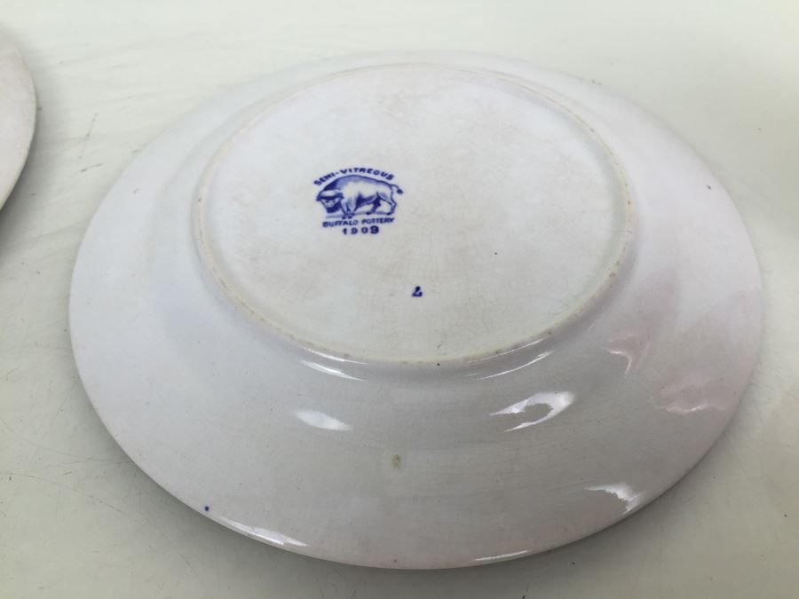 Antique Semi-Vitreous Buffalo Pottery Blue Willow Plate And Bowl Lot Dated 1907, 1909 & 1911 [Photo 21]