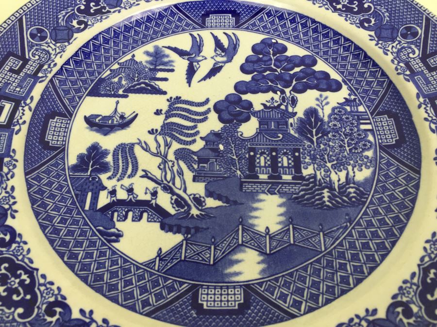 Antique SemiVitreous Buffalo Pottery Blue Willow Plate And Bowl Lot