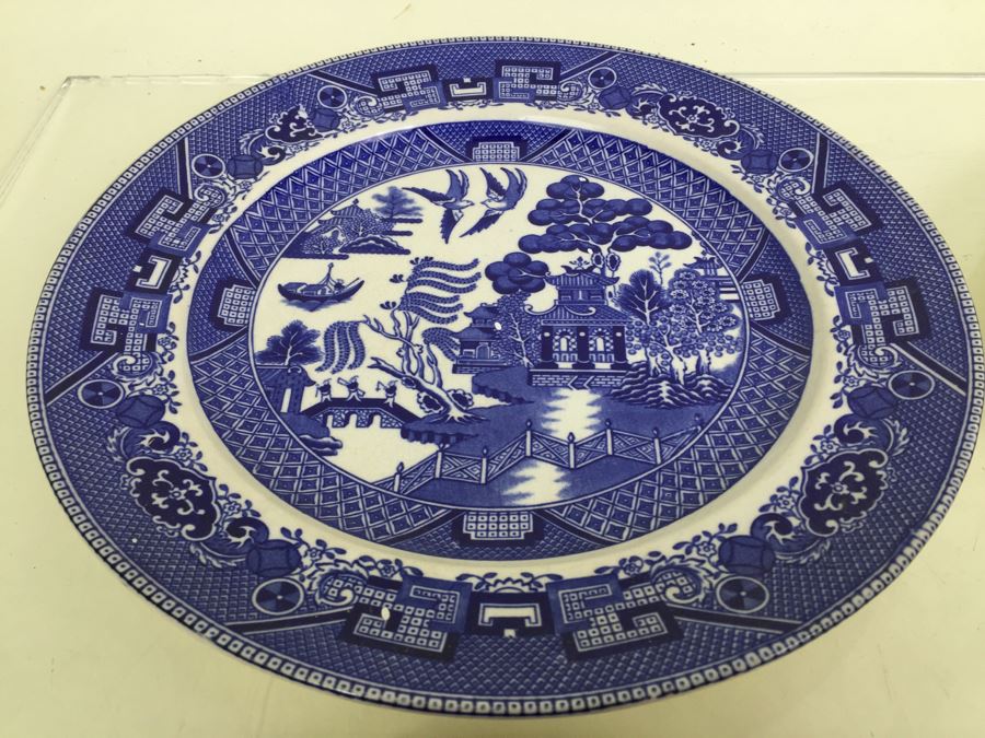 Antique Semi-Vitreous Buffalo Pottery Blue Willow Plate And Bowl Lot Dated 1907, 1909 & 1911 [Photo 4]