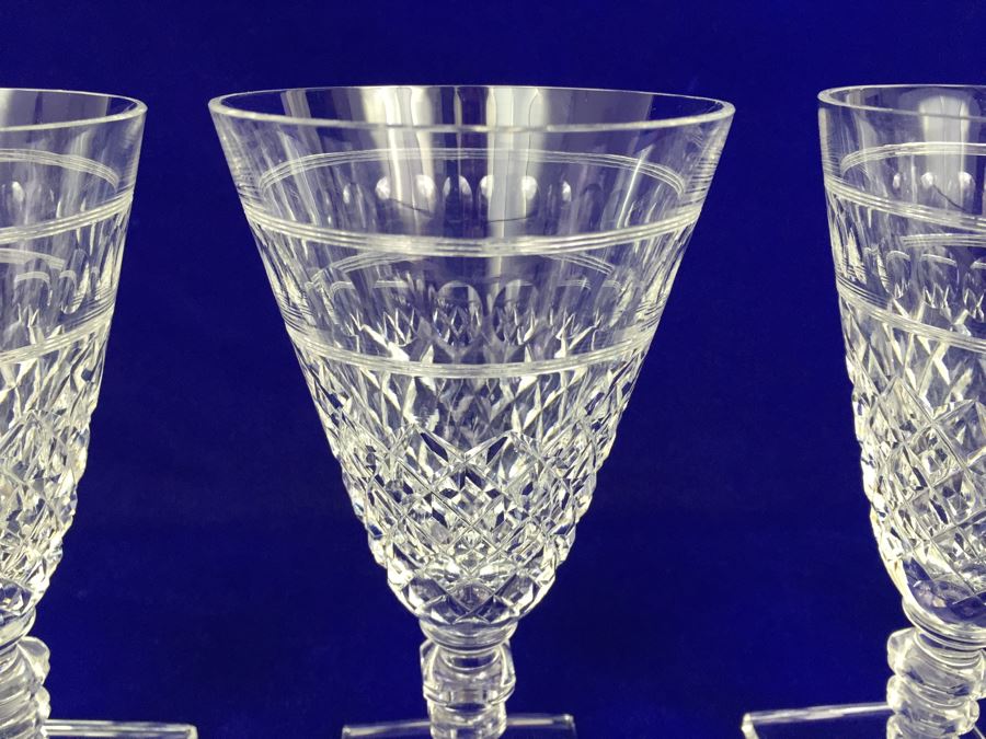 Set Of 5 Art Deco HAWKES (Steuben) Lead Crystal Stemware Glasses Square Base And Notched Stem [Photo 5]