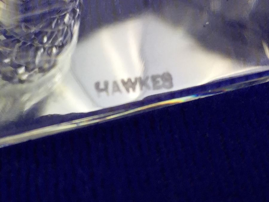 Set Of 5 Art Deco HAWKES (Steuben) Lead Crystal Stemware Glasses Square Base And Notched Stem [Photo 3]