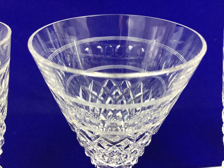 Set Of 5 Art Deco HAWKES (Steuben) Lead Crystal Stemware Glasses Square Base And Notched Stem [Photo 6]