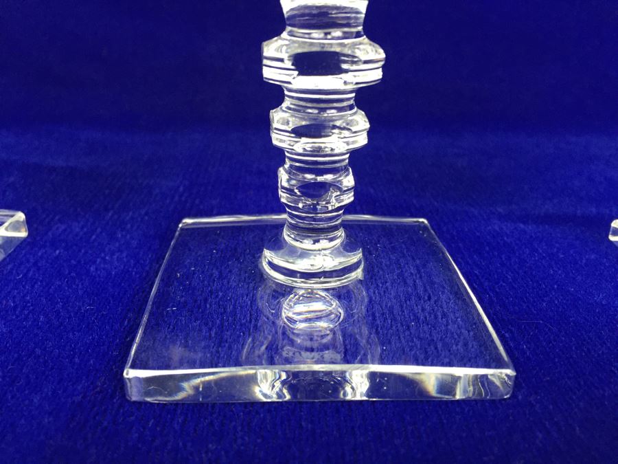 Set Of 5 Art Deco HAWKES (Steuben) Lead Crystal Stemware Glasses Square Base And Notched Stem [Photo 2]