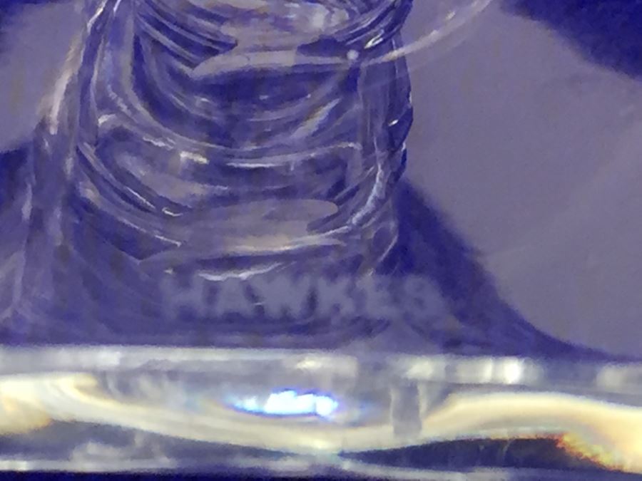 Set Of 10 Art Deco HAWKES (Steuben) Lead Crystal Stemware Glasses Square Base And Notched Stem [Photo 3]