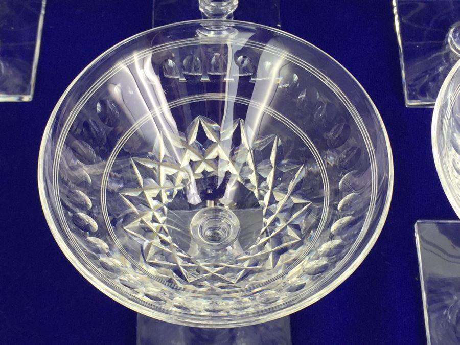 Set Of 10 Art Deco HAWKES (Steuben) Lead Crystal Stemware Glasses Square Base And Notched Stem [Photo 8]