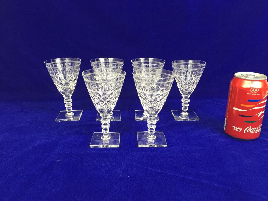 Set Of 6 Art Deco HAWKES (Steuben) Lead Crystal Stemware Glasses Square Base And Notched Stem [Photo 4]
