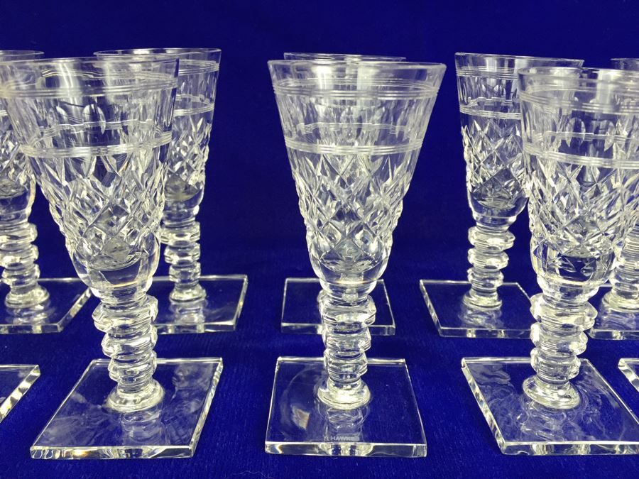 Hawkes Crystal Wine Glasses Water Goblets Handmade Cornwall Pattern Square  Base Ring Stem Set of 4 6.75 Near Perfect 