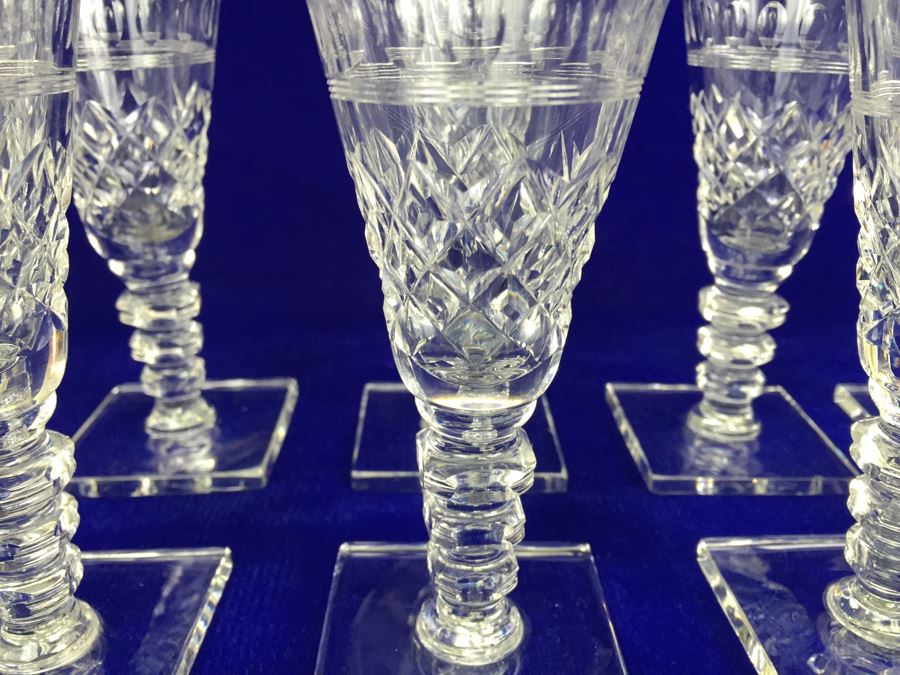 Set Of 11 Art Deco HAWKES (Steuben) Lead Crystal Stemware Glasses Square Base And Notched Stem [Photo 9]