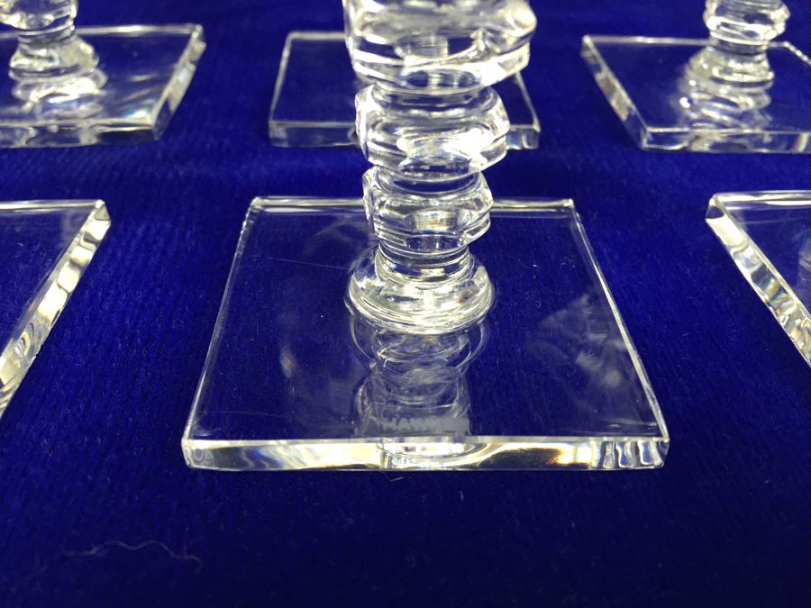 Set Of 11 Art Deco HAWKES (Steuben) Lead Crystal Stemware Glasses Square Base And Notched Stem [Photo 11]