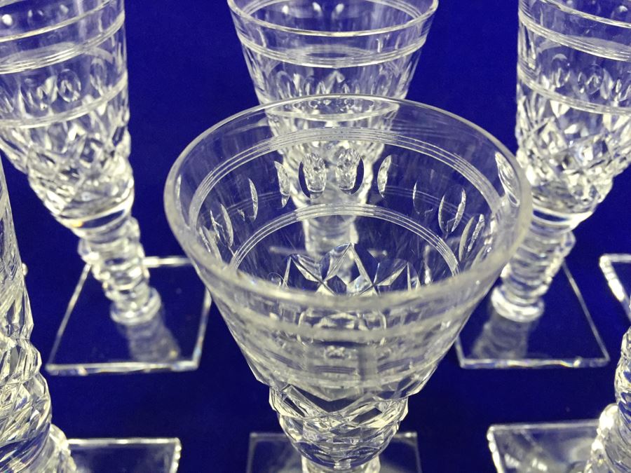 Set Of 11 Art Deco HAWKES (Steuben) Lead Crystal Stemware Glasses Square Base And Notched Stem [Photo 8]