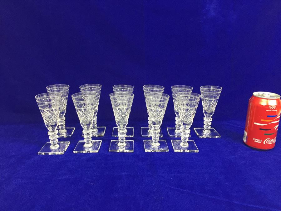 Set Of 11 Art Deco HAWKES (Steuben) Lead Crystal Stemware Glasses Square Base And Notched Stem [Photo 4]
