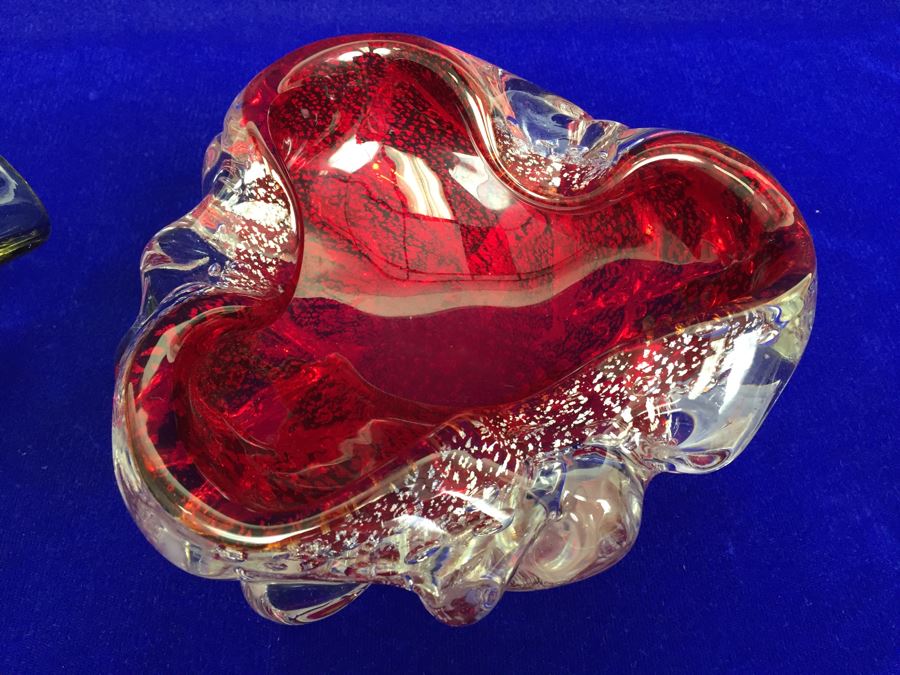 Pair Of Murano Art Glass Trays Ashtrays
